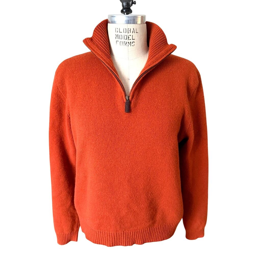 Vintage Polo by Ralph Lauren 100% Lambswool Quarter Zip Sweater in Dark Orange